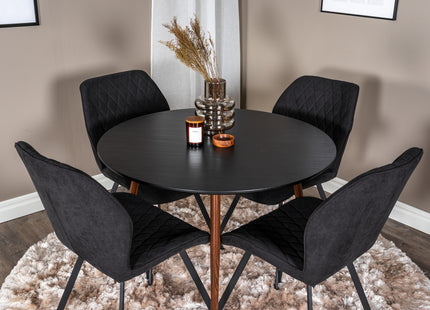 Venture Home Gemma & Plaza Matstolar 2-pack Svart + Runda Matbord ⌀100 Svart