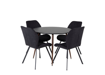 Venture Home Gemma & Plaza Matstolar 2-pack Svart + Runda Matbord ⌀100 Svart