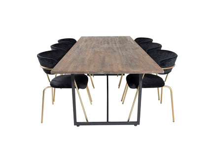 Venture Home Arrow & Padang Matstolar 2-pack Svart + Rektangulära Matbord 250 x 100 Nature