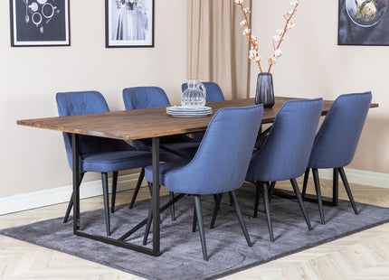 Venture Home Padang & Velvet Deluxe Rektangulära Matbord 250 x 100 Nature + Matstolar 2-pack Blå