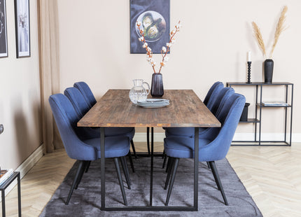 Venture Home Padang & Velvet Deluxe Rektangulära Matbord 250 x 100 Nature + Matstolar 2-pack Blå