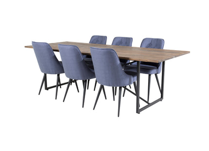 Venture Home Padang & Velvet Deluxe Rektangulära Matbord 250 x 100 Nature + Matstolar 2-pack Blå