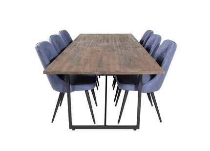 Venture Home Padang & Velvet Deluxe Rektangulära Matbord 250 x 100 Nature + Matstolar 2-pack Blå