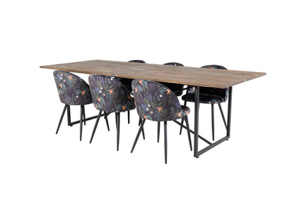 Venture Home Padang & Velvet Rektangulära Matbord 250 x 100 Nature + Matstolar 2-pack Svart