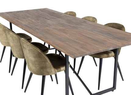 Venture Home Padang & Velvet Rektangulära Matbord 250 x 100 Nature + Matstolar 2-pack Grön