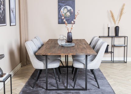 Venture Home Padang & Velvet Deluxe Rektangulära Matbord 250 x 100 Nature + Matstolar 2-pack Grå