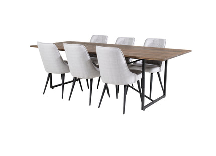Venture Home Padang & Velvet Deluxe Rektangulära Matbord 250 x 100 Nature + Matstolar 2-pack Grå