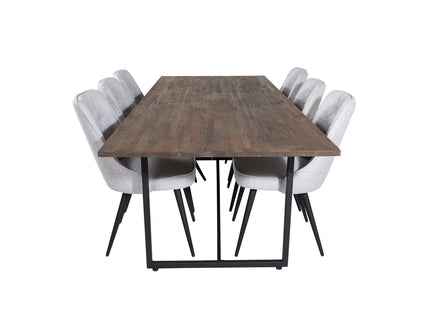 Venture Home Padang & Velvet Deluxe Rektangulära Matbord 250 x 100 Nature + Matstolar 2-pack Grå