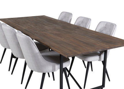 Venture Home Padang & Velvet Deluxe Rektangulära Matbord 250 x 100 Nature + Matstolar 2-pack Grå