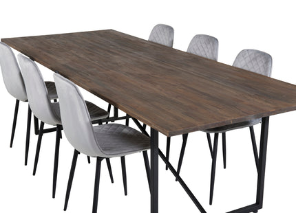 Venture Home Padang & Polar Rektangulära Matbord 250 x 100 Nature + Matstolar 2-pack Grå
