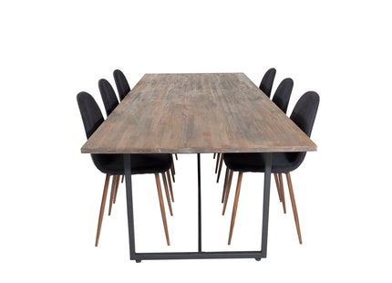 Venture Home Padang & Polar Rektangulära Matbord 250 x 100 Nature + Matstolar 2-pack Svart