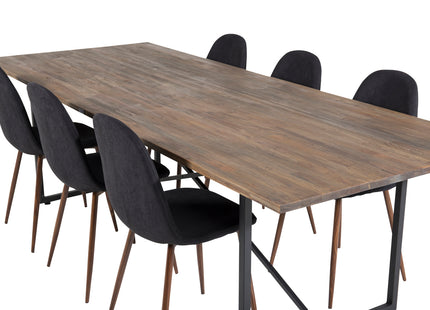 Venture Home Padang & Polar Rektangulära Matbord 250 x 100 Nature + Matstolar 2-pack Svart