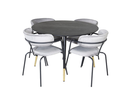 Venture Home Arrow & Dipp Matstolar 2-pack Grå + Runda Matbord ⌀115 Svart
