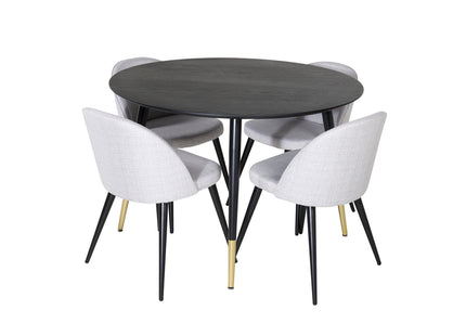 Venture Home Dipp & Velvet Runda Matbord ⌀115 Svart + Matstolar 2-pack Grå