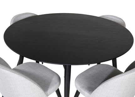 Venture Home Dipp & Velvet Runda Matbord ⌀115 Svart + Matstolar 2-pack Grå