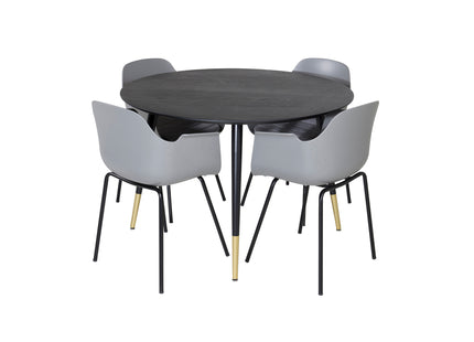 Venture Home Comfort & Dipp Matstolar 2-pack Grå + Runda Matbord ⌀115 Svart