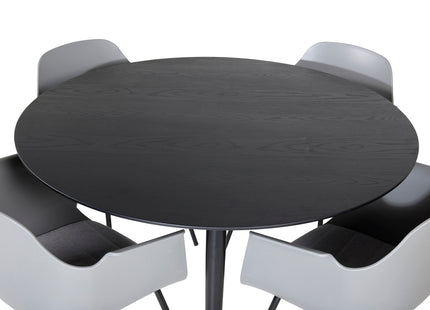 Venture Home Comfort & Dipp Matstolar 2-pack Grå + Runda Matbord ⌀115 Svart
