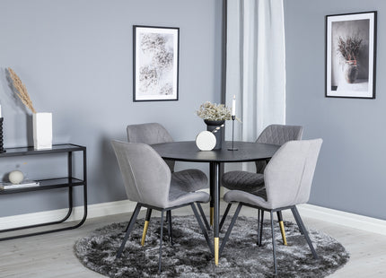 Venture Home Gemma & Dipp Matstolar 2-pack Grå + Runda Matbord ⌀115 Svart