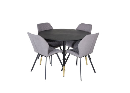 Venture Home Gemma & Dipp Matstolar 2-pack Grå + Runda Matbord ⌀115 Svart