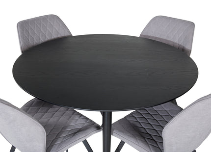 Venture Home Gemma & Dipp Matstolar 2-pack Grå + Runda Matbord ⌀115 Svart