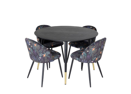 Venture Home Dipp & Velvet Runda Matbord ⌀115 Svart + Matstolar 2-pack Svart