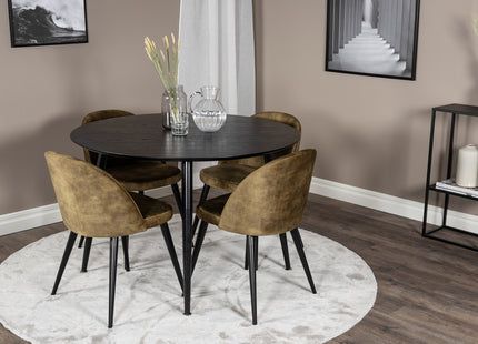 Venture Home Dipp & Velvet Runda Matbord ⌀115 Svart + Matstolar 2-pack Grön