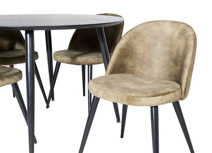 Venture Home Dipp & Velvet Runda Matbord ⌀115 Svart + Matstolar 2-pack Grön