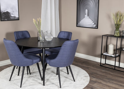 Venture Home Dipp & Velvet Deluxe Runda Matbord ⌀115 Svart + Matstolar 2-pack Blå