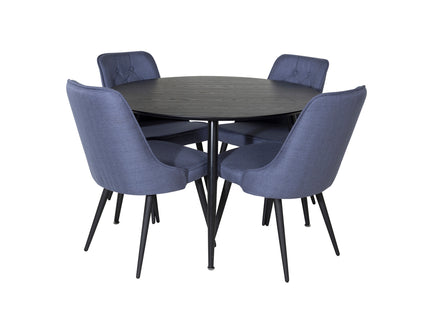 Venture Home Dipp & Velvet Deluxe Runda Matbord ⌀115 Svart + Matstolar 2-pack Blå