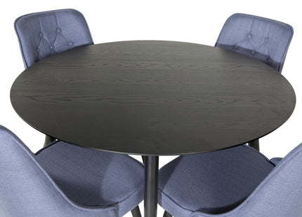 Venture Home Dipp & Velvet Deluxe Runda Matbord ⌀115 Svart + Matstolar 2-pack Blå