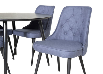 Venture Home Dipp & Velvet Deluxe Runda Matbord ⌀115 Svart + Matstolar 2-pack Blå