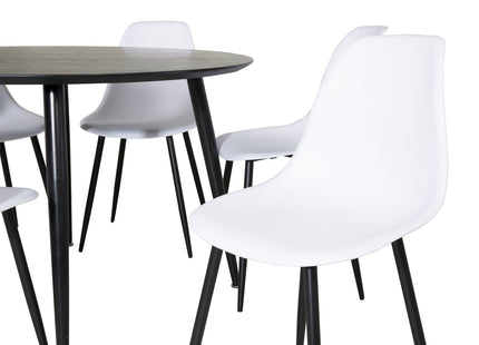 Venture Home Dipp & Polar Runda Matbord ⌀115 Svart + Matstolar 2-pack Vit