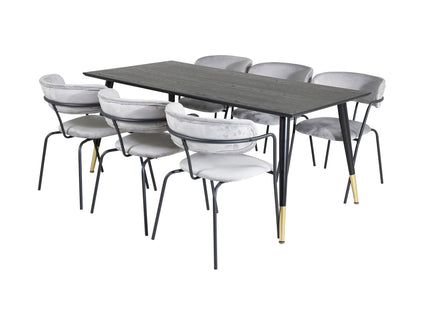 Venture Home Arrow & Dipp Matstolar 2-pack Grå + Rektangulära Matbord 180 x 90 Svart
