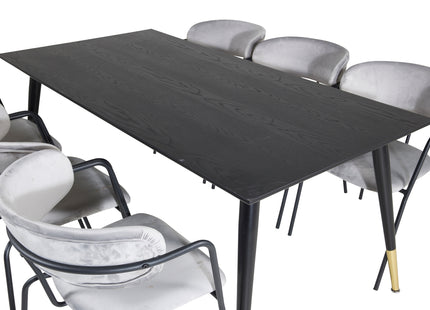 Venture Home Arrow & Dipp Matstolar 2-pack Grå + Rektangulära Matbord 180 x 90 Svart
