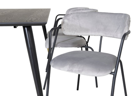 Venture Home Arrow & Dipp Matstolar 2-pack Grå + Rektangulära Matbord 180 x 90 Svart