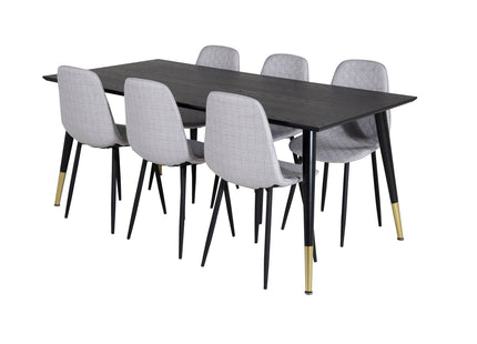 Venture Home Dipp & Polar Rektangulära Matbord 180 x 90 Svart + Matstolar 2-pack Grå