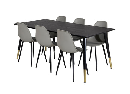 Venture Home Dipp & Polar Rektangulära Matbord 180 x 90 Svart + Matstolar 2-pack Grå