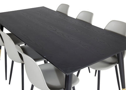 Venture Home Dipp & Polar Rektangulära Matbord 180 x 90 Svart + Matstolar 2-pack Grå