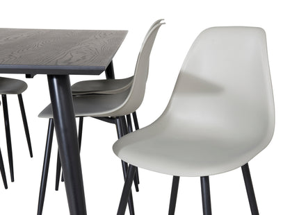 Venture Home Dipp & Polar Rektangulära Matbord 180 x 90 Svart + Matstolar 2-pack Grå