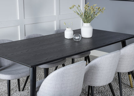 Venture Home Dipp & Velvet Rektangulära Matbord 180 x 90 Svart + Matstolar 2-pack Grå