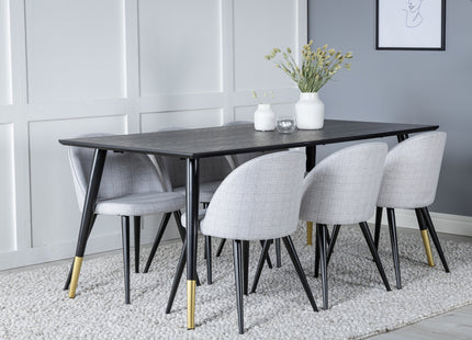 Venture Home Dipp & Velvet Rektangulära Matbord 180 x 90 Svart + Matstolar 2-pack Grå