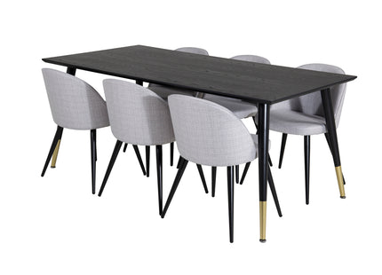 Venture Home Dipp & Velvet Rektangulära Matbord 180 x 90 Svart + Matstolar 2-pack Grå