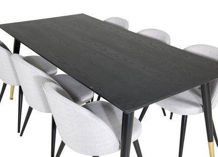 Venture Home Dipp & Velvet Rektangulära Matbord 180 x 90 Svart + Matstolar 2-pack Grå