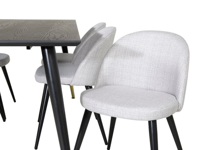 Venture Home Dipp & Velvet Rektangulära Matbord 180 x 90 Svart + Matstolar 2-pack Grå