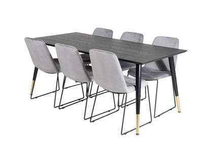 Venture Home Muce & Dipp Matstolar 2-pack Grå + Rektangulära Matbord 180 x 90 Svart