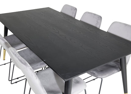 Venture Home Muce & Dipp Matstolar 2-pack Grå + Rektangulära Matbord 180 x 90 Svart