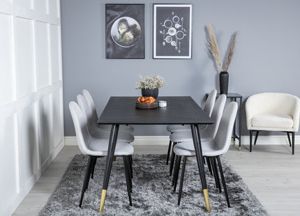 Venture Home Dipp & Polar Rektangulära Matbord 180 x 90 Svart + Matstolar 2-pack Grå