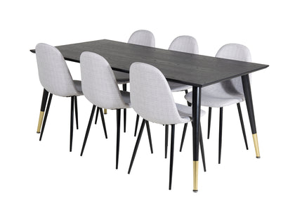 Venture Home Dipp & Polar Rektangulära Matbord 180 x 90 Svart + Matstolar 2-pack Grå