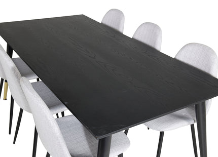 Venture Home Dipp & Polar Rektangulära Matbord 180 x 90 Svart + Matstolar 2-pack Grå