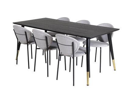 Venture Home Vault & Dipp Matstolar 2-pack Grå + Rektangulära Matbord 180 x 90 Svart